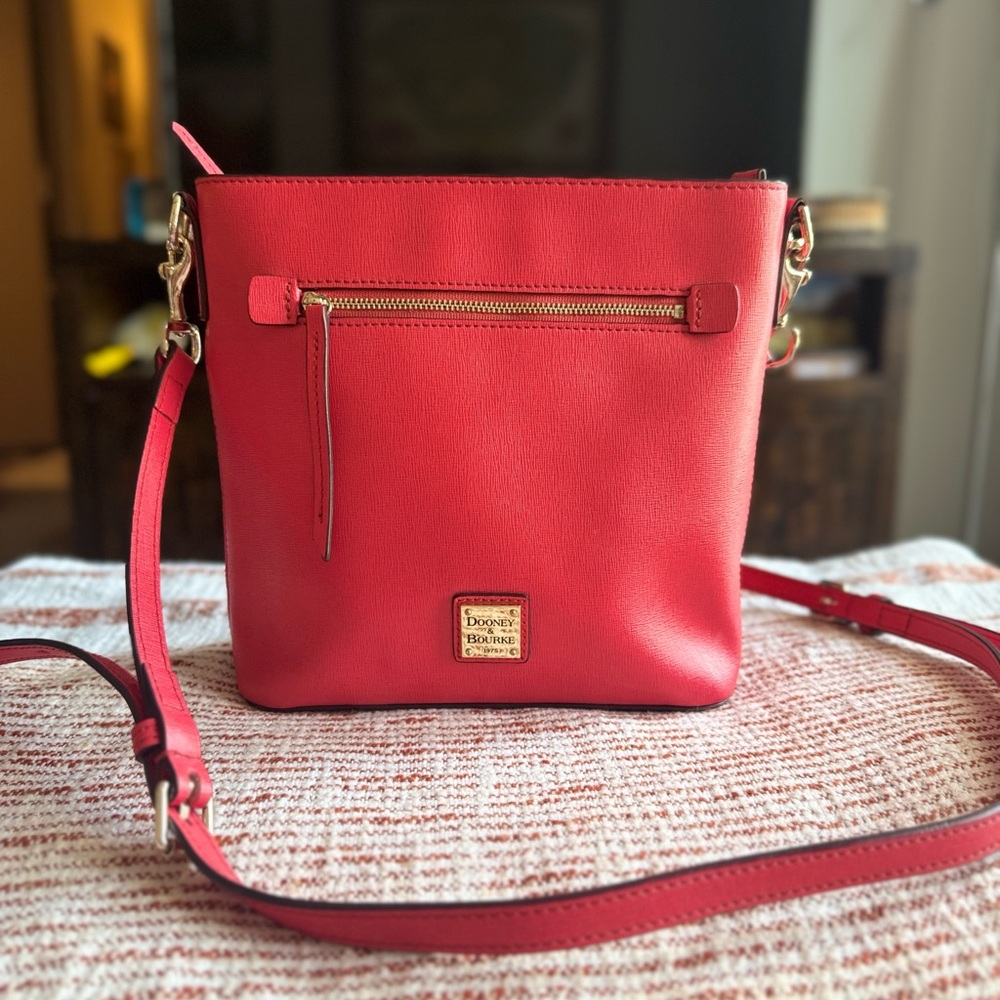 Dooney & Bourke Red Structured Crossbody Bag with Gold Hardware